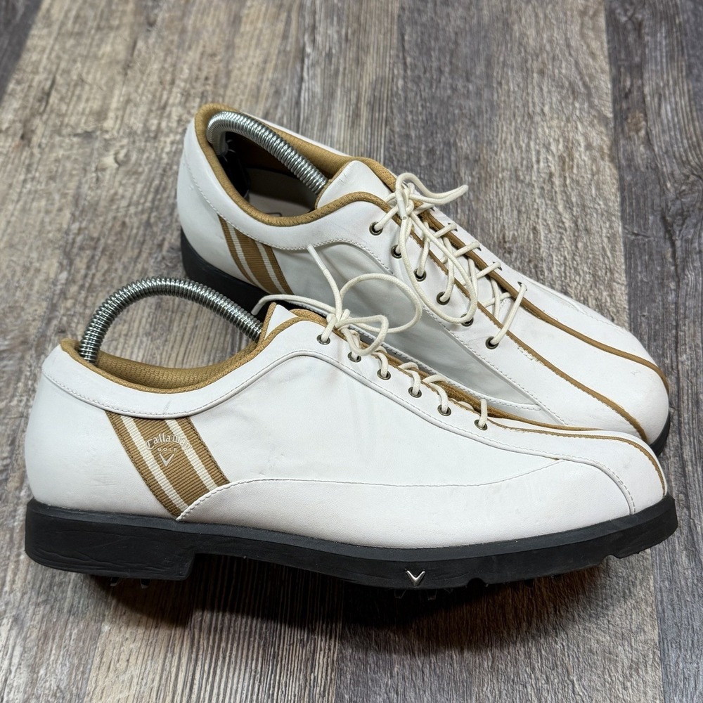 Callaway Womens Newport‎ 349-20 Soft Spike Golf Shoes White Tan Size 9 Leather
